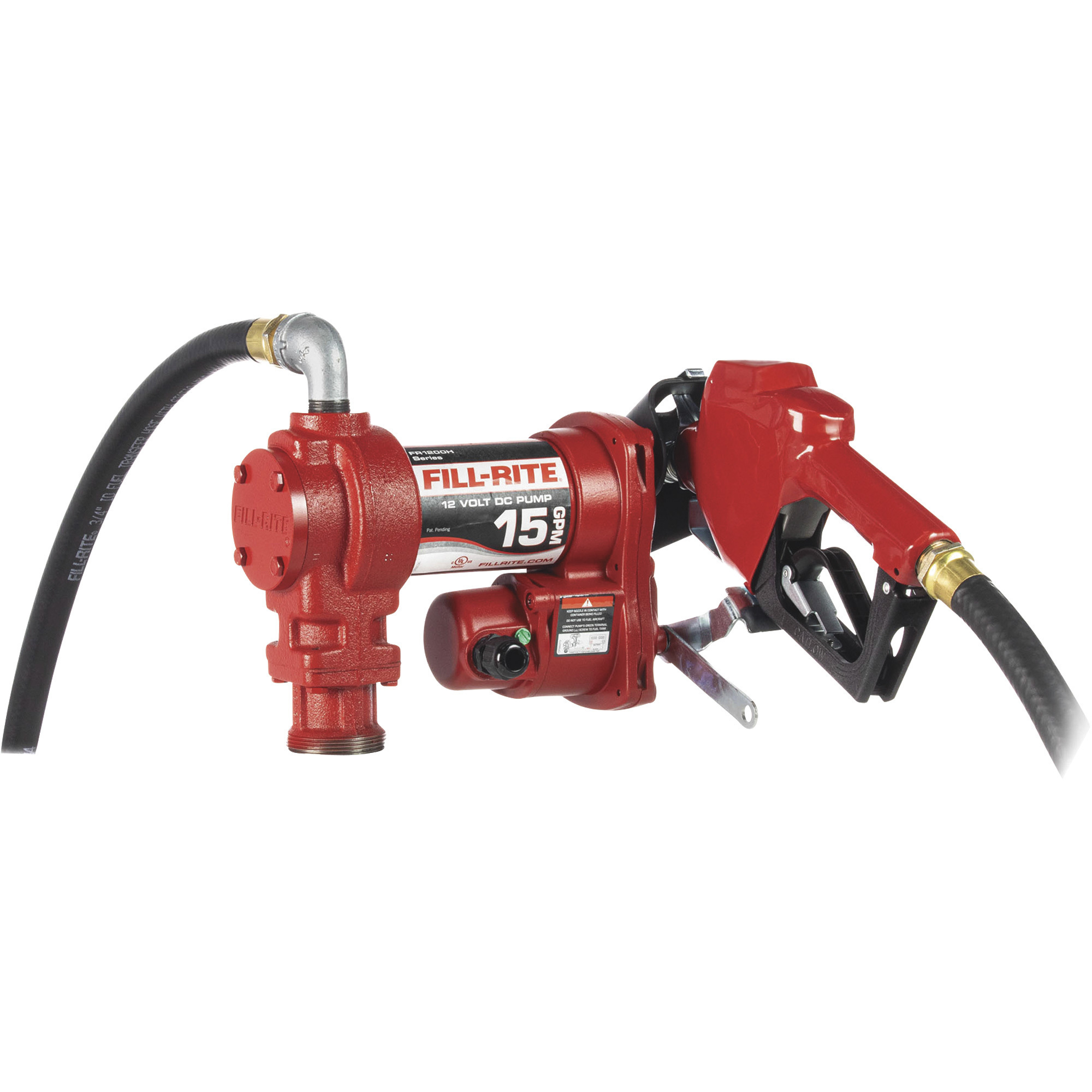 Fill-Rite 12V DC Fuel Transfer Pump Kit, 15 GPM, 3/4in. Automatic Nozzle, 3/4in. x 12ft. Hose, Model# FR1210HA